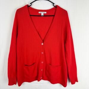 Autumn Red 100% Cashmere Cardigan Size M Split Back Button Up V-Neck